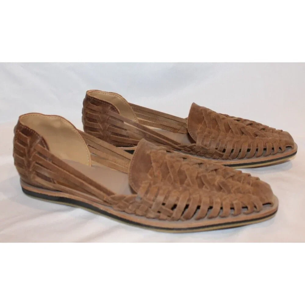 NISOLO MEN'S LEATHER HUARACHES TOBACCO‎ BROWN NIB $150